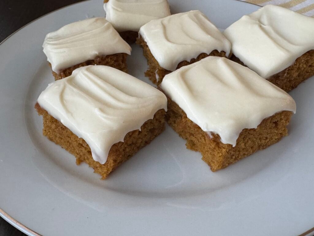 pumpkin bars, fall, dessert, treat, cake, cream cheese icing